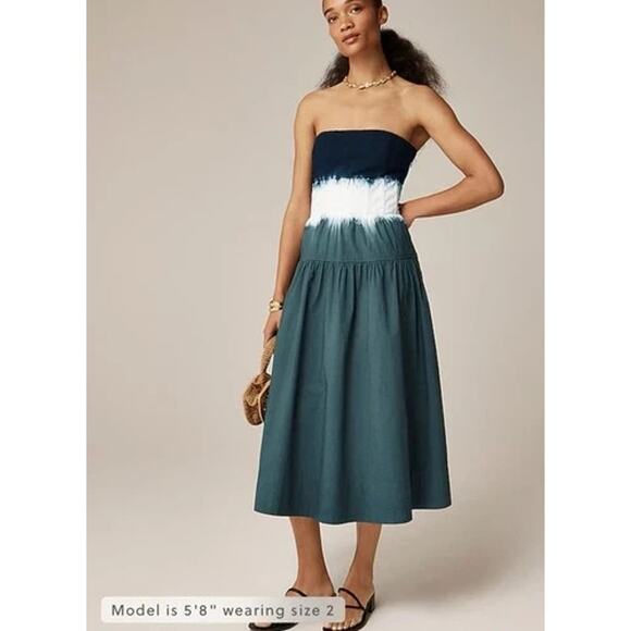 NWT J.Crew Strapless Drop-Waist Dress in Dip-Dye 4 - Picture 1 of 8